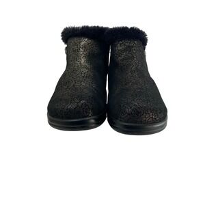 Alegria PG Lite Black Metallic Rose Faux Fur Ankle Boots 10.5 Slip Resistant 41